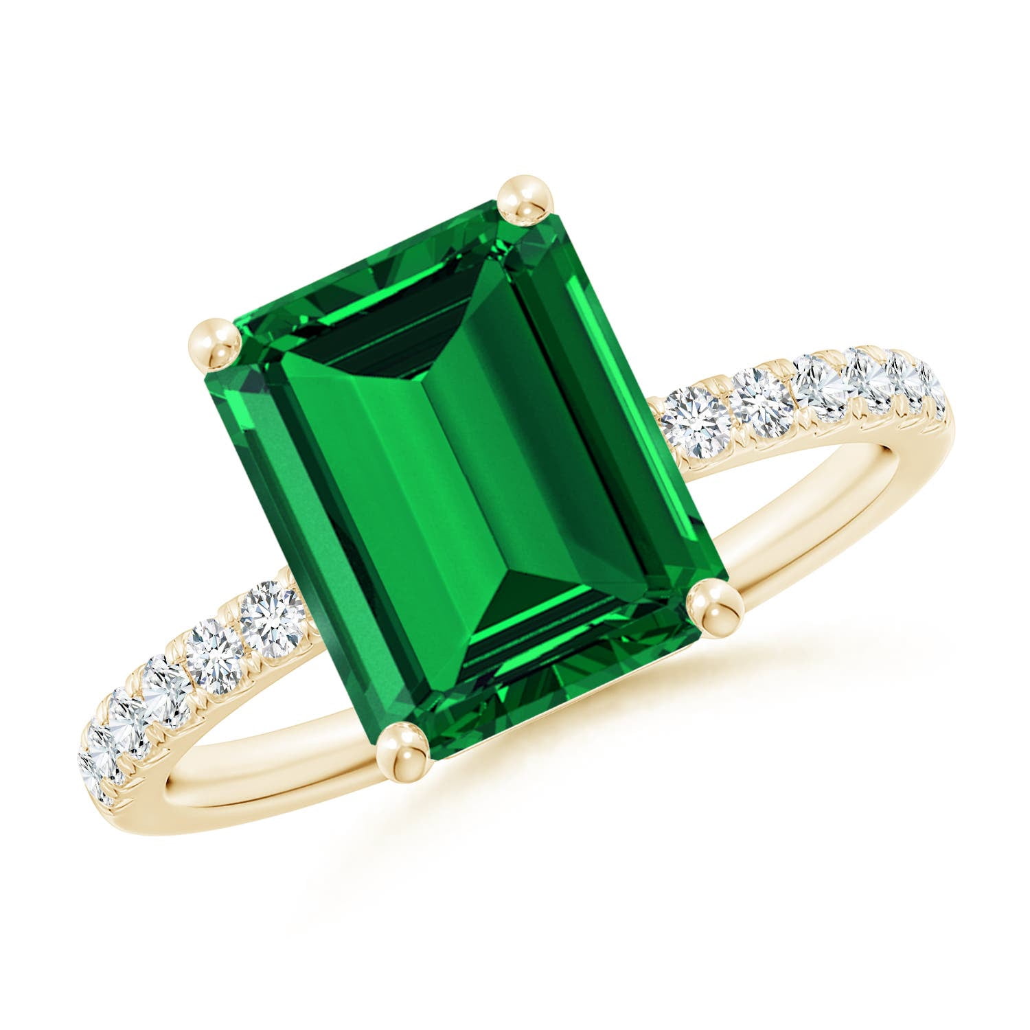 10k Yellow Gold Emerald Cut July Birthstone Statement Ring - 1 Ct CZ Solitaire, 1.7mm Band
