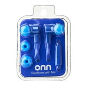 onn Blue Wired Earphones with Microphone and Silicone Ear Tips