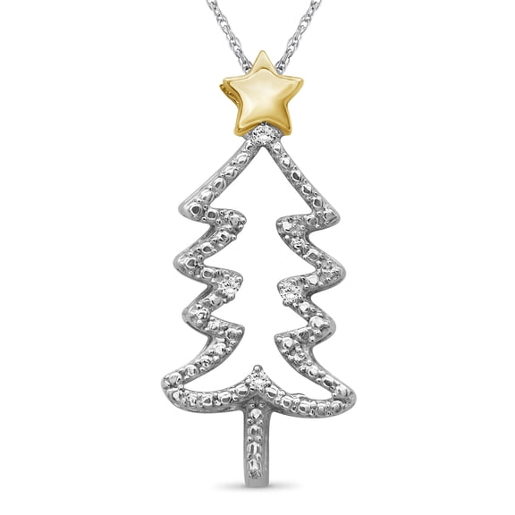 JewelersClub Christmas Tree Necklace Diamond Necklace for Women – Genuine White Diamond, Two-Tone Silver Necklace Christmas Tree – Christmas Gifts for Women – Silver Diamond Pendant Necklace for Women