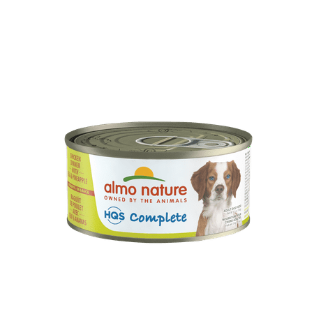 (24 Pack) Almo Nature HQS Complete Chicken Dinner with Egg and Pineapple in tasty Gravy--Grain Free Wet Dog Food 5.5 oz. Cans