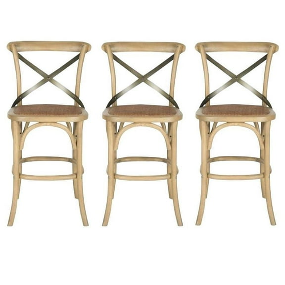 Home Square Oak Wood 24" Counterstool in Weathered Oak - Set of 3