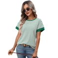 thumbnail image 4 of Women'S Short Sleeve Knit Tops Trendy Crewneck Striped T Shirts Casual Summer Blouses Outfits Green XL, 4 of 10