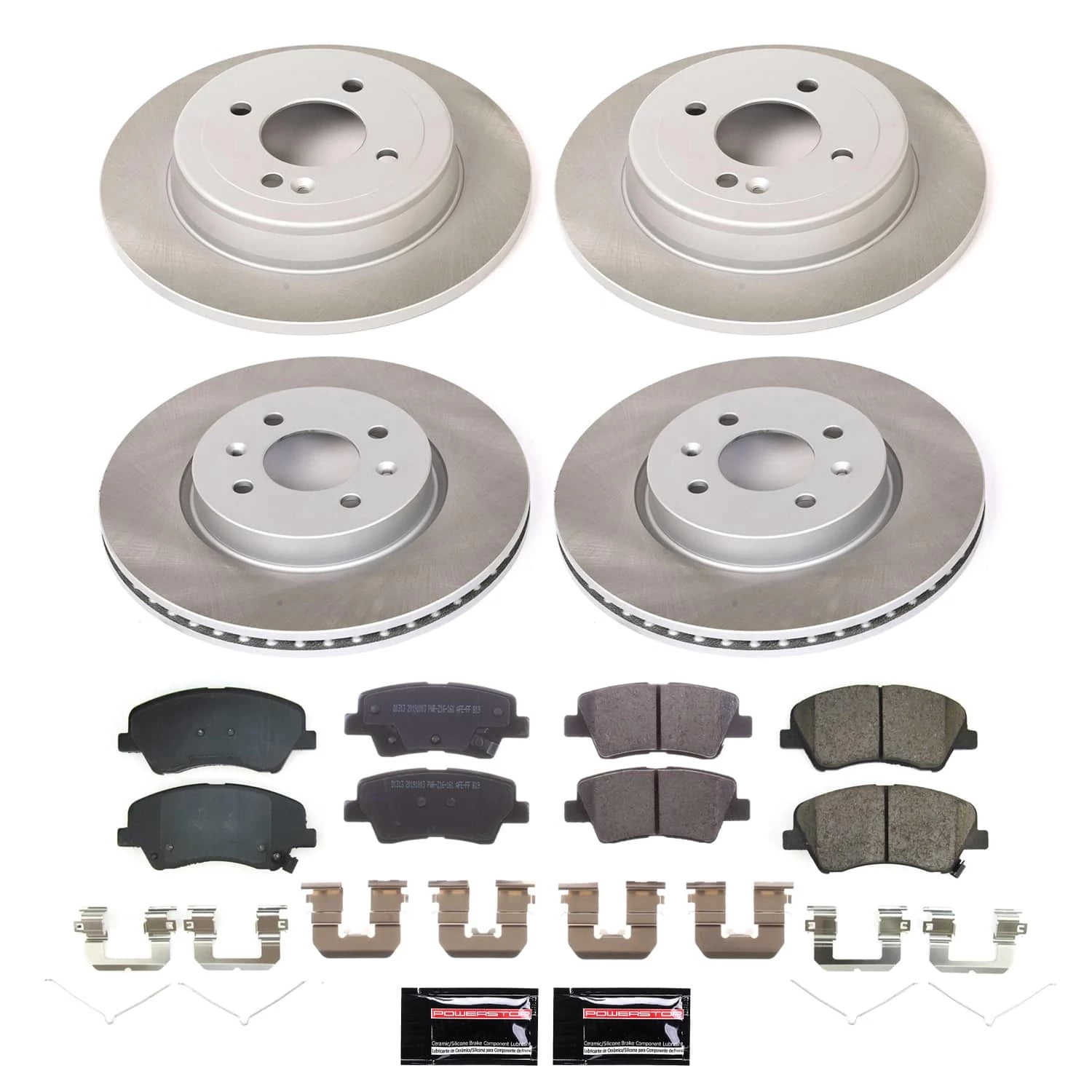 PowerStop Front and Rear Semi-Coated Rotor and Low-Dust Ceramic Brake Pad Kit SC8724