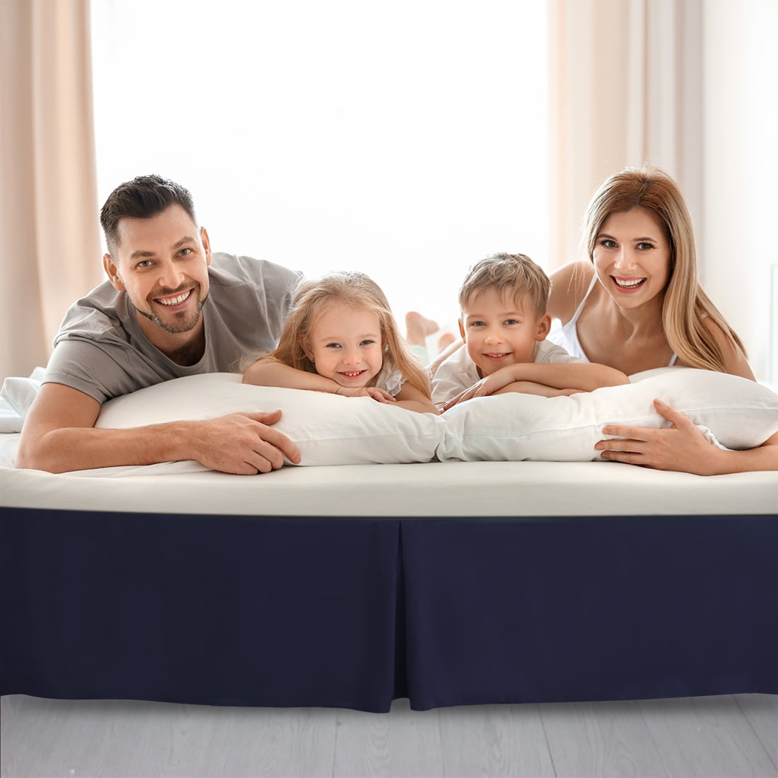 Unique Bargains 16" Drop Pleated Brushed Bed Skirt Queen Navy Blue