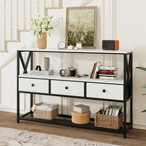 47'' Farmhouse Console Table with 3 Drawers and Open Shelf, Sofa Table Behind Couch for Living Room, Entryway, Hallway, Foyer, White