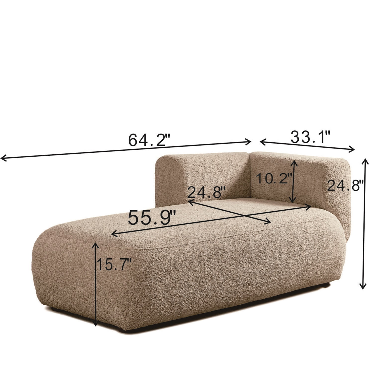 Hommoo 64" Boucle Upholstered Chaise Lounge Chair, Modern Tufted Leisure Sofa Chaise Sofa for Living Room, with Right Arm, Camel