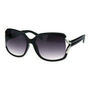 Womens Elegant Slick Rectangular Oversize Butterfly Plastic Fashion Sunglasses Black Silver Smoke