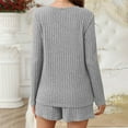 thumbnail image 5 of Ozmmyan Womens Pajama Sets Two Piece Outfits Long Sleeve Tops and Shorts Solid Color Scoop Neck Shirts, Comfy Ribbed Knit Sleepwear Womens Pajamas, 5 of 9