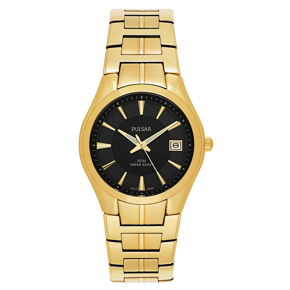 Pulsar - PXH914 Men's Dress Gold Tone Black Dial Quartz Watch - Walmart ...
