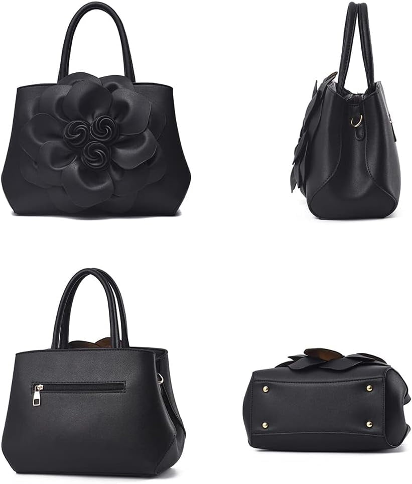 Kwuty Tote Top-handle Handbags for Women 3D Floral Purse PU Leather Hobo Crossbody Shoulder Bag Satchel