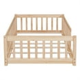 thumbnail image 3 of Twin Floor Bed with Fence for Kids, Solid Pine Wood Platform Bed Frame with Guardrails and Slats System, Playhouse Design Montessori Bed for Children Bedroom,Without Door, Natural, 3 of 8