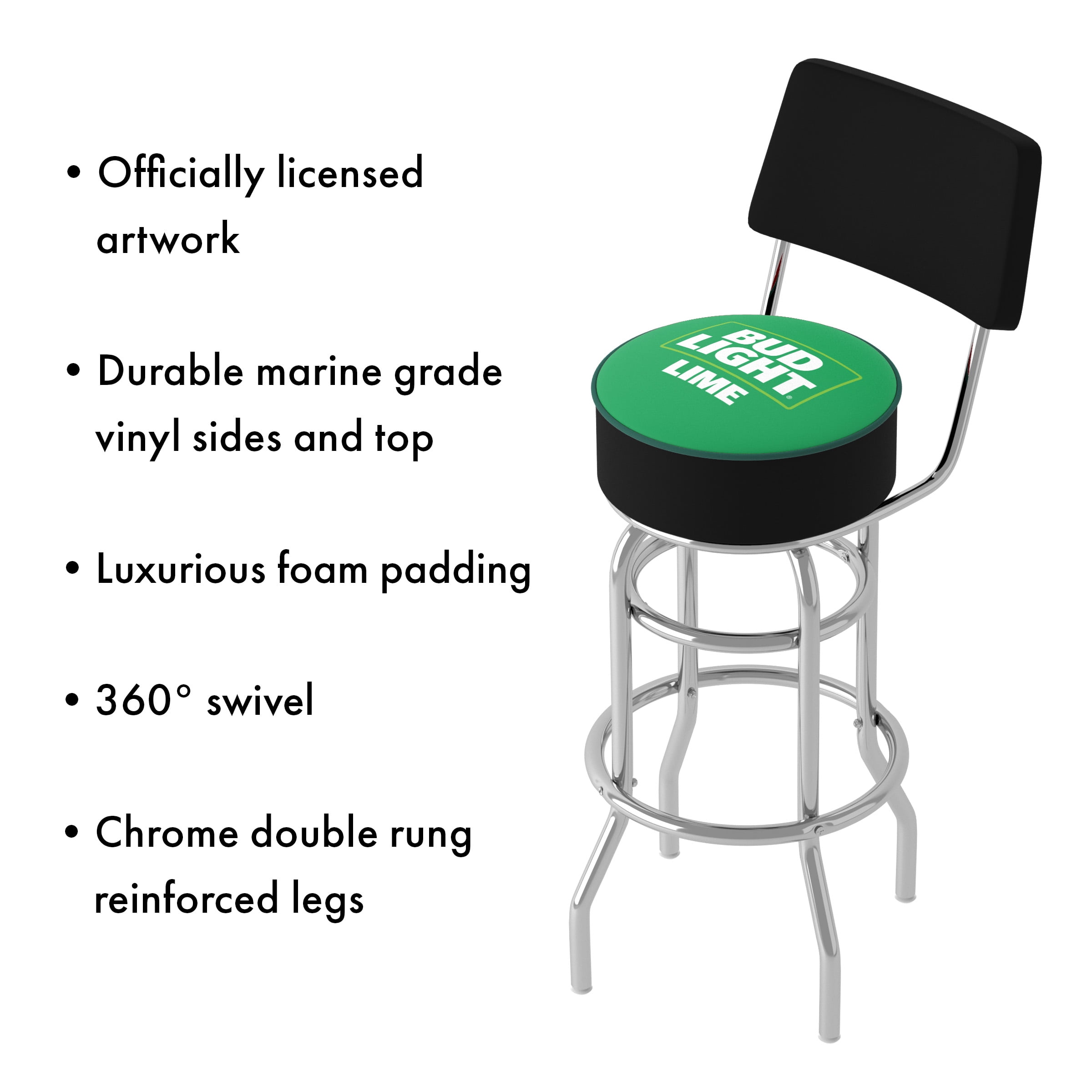 Trademark Gameroom Bud Light Lime Bar Stool with Back Rest