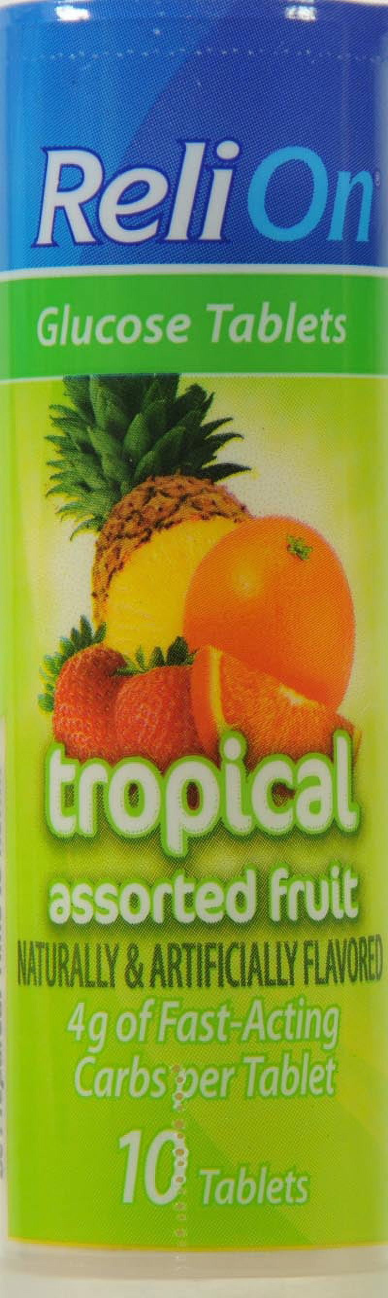 ReliOn Multiflavored Tropical Fruit Glucose Tablets, 10 Count
