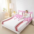 thumbnail image 3 of Castle Fairy Ice Cream Baseball King Sheets 4pcs, Sport Theme Bedding, Pink White Red,1 Fitted Sheet, 1 Flat Sheet and 2 Pillowcases, 3 of 6