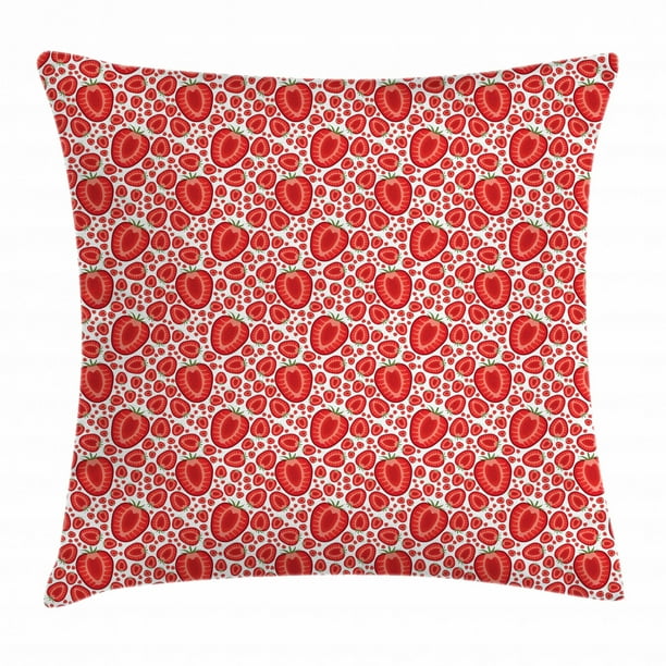Strawberry Throw Pillow Cushion Cover, Slices of Strawberries Pattern as Artistic Graphic Image