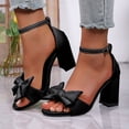 thumbnail image 2 of Dakaela Women's Open Toe Heels Sandals Bow Low Block Chunky Heel Party Dress Wedding Bride Pumps Shoes with Ankle Strap Size 6-9 Black, 2 of 9