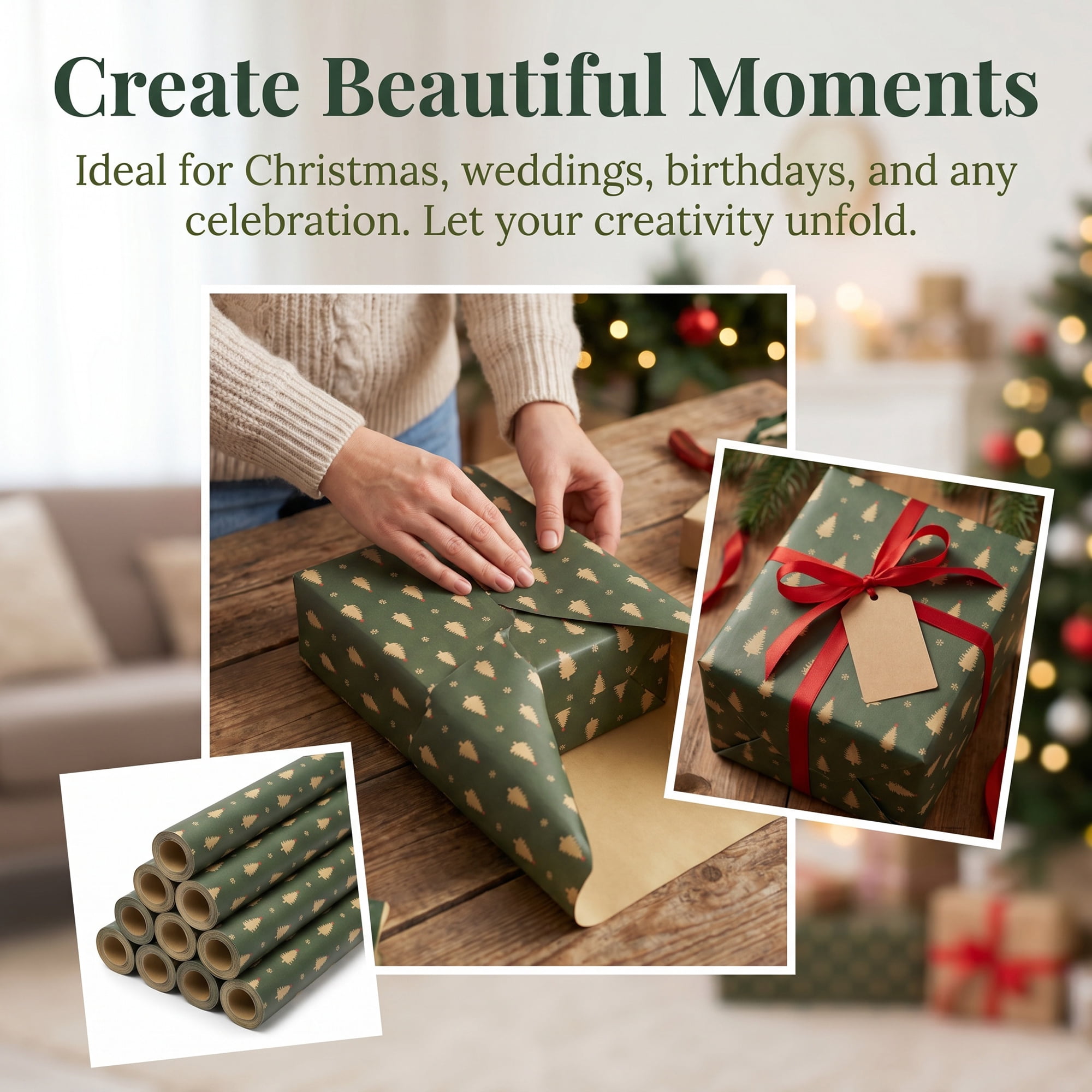 Unique Bargains Gift Wrapping Paper for Christmas and Events Green Trees 27.6"x 19.7"