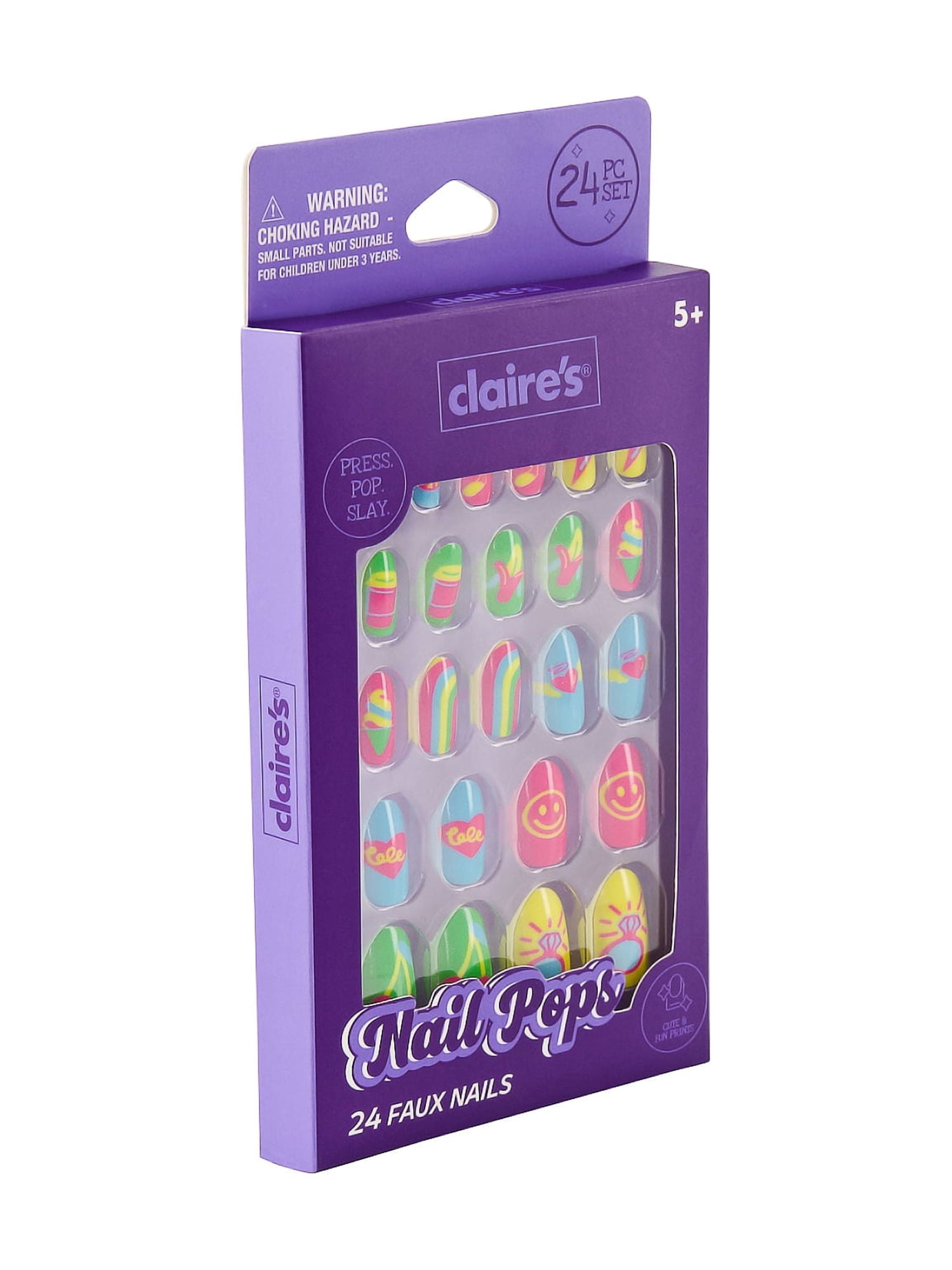 Claire's Neon Fruit Print Oval Shaped Press-on Nails, 24 Nails