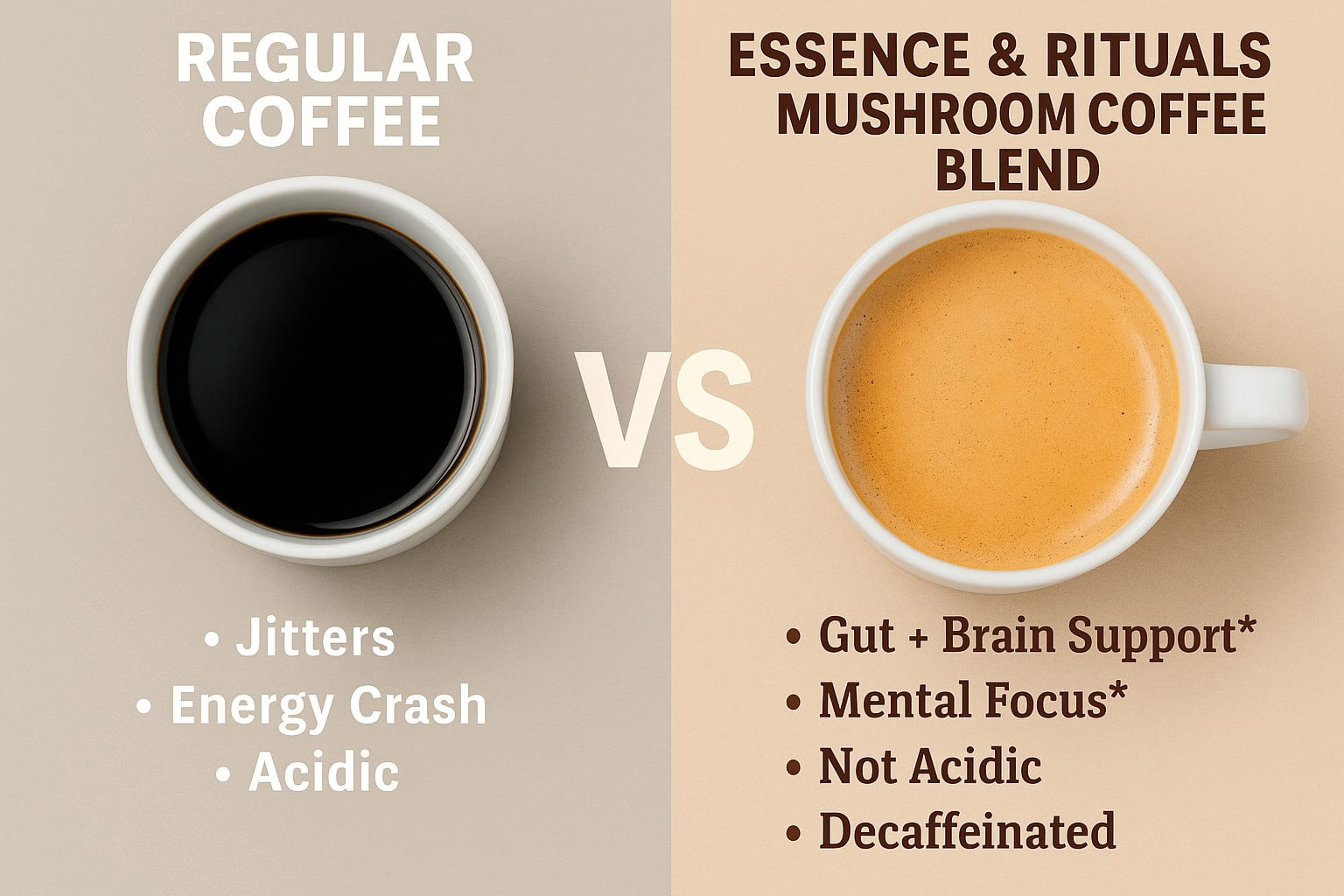 Essence & Rituals Mushroom Coffee Blend- Decaffeinated/Caffeinated Instant Coffee with Lion's Mane, Reishi, Chaga, Cordyceps- Gut, BRain, Focus & Energy Support- 30 Servings (Decaffeinated)