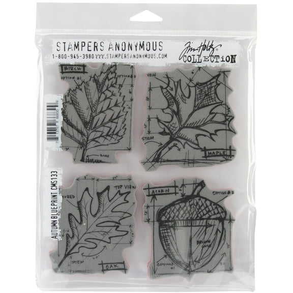 "Tim Holtz Cling Stamps 7""X8.5""-Autumn Blueprint"