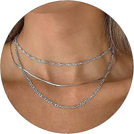 Herringbone Necklace For Women,14k Gold Plated Layered Gold Necklaces Dainty Gold Herringbone Necklace Chunky Thin Paperclip Snake Chain Choker Neckla