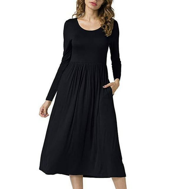 Vestido largo de Manga larga NikouMX hasta la rodilla con Cuello redondo