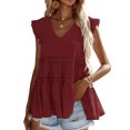 thumbnail image 1 of TRKIYQC Tops casuales sin mangas para mujer Moda Color sólido / Estampado con cuello en V Plisado Volantes Chaleco suelto TRKIYQC moderno, 1 of 8
