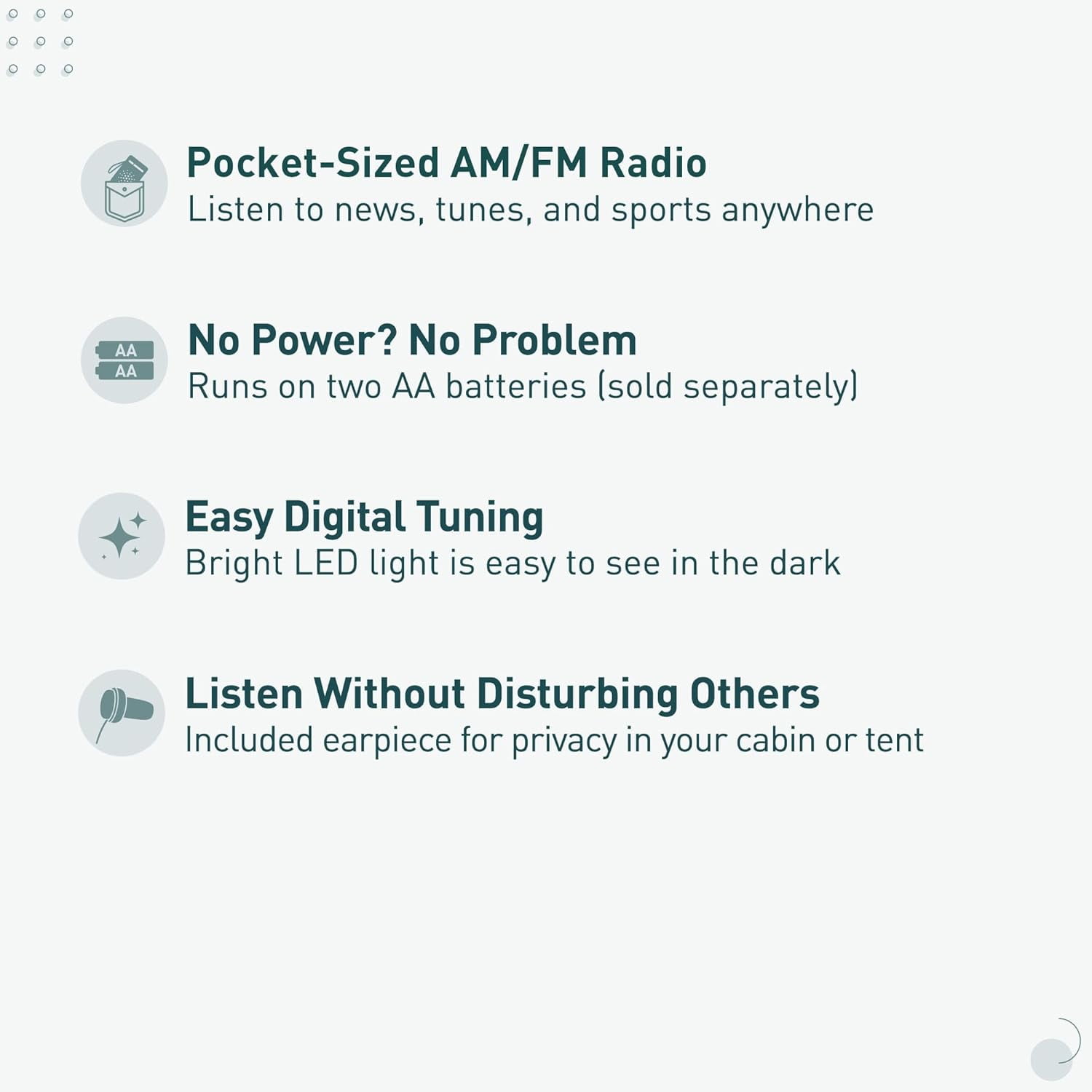 Pocket FM/AM Portable Radio with Digital Tuner, Large Dial, Easy to See Fluorescent Pointer, Clear Sound, AM FM Radio Portable for Off-the Grid Trips, Blackouts, Battery Powered- RF-P50D