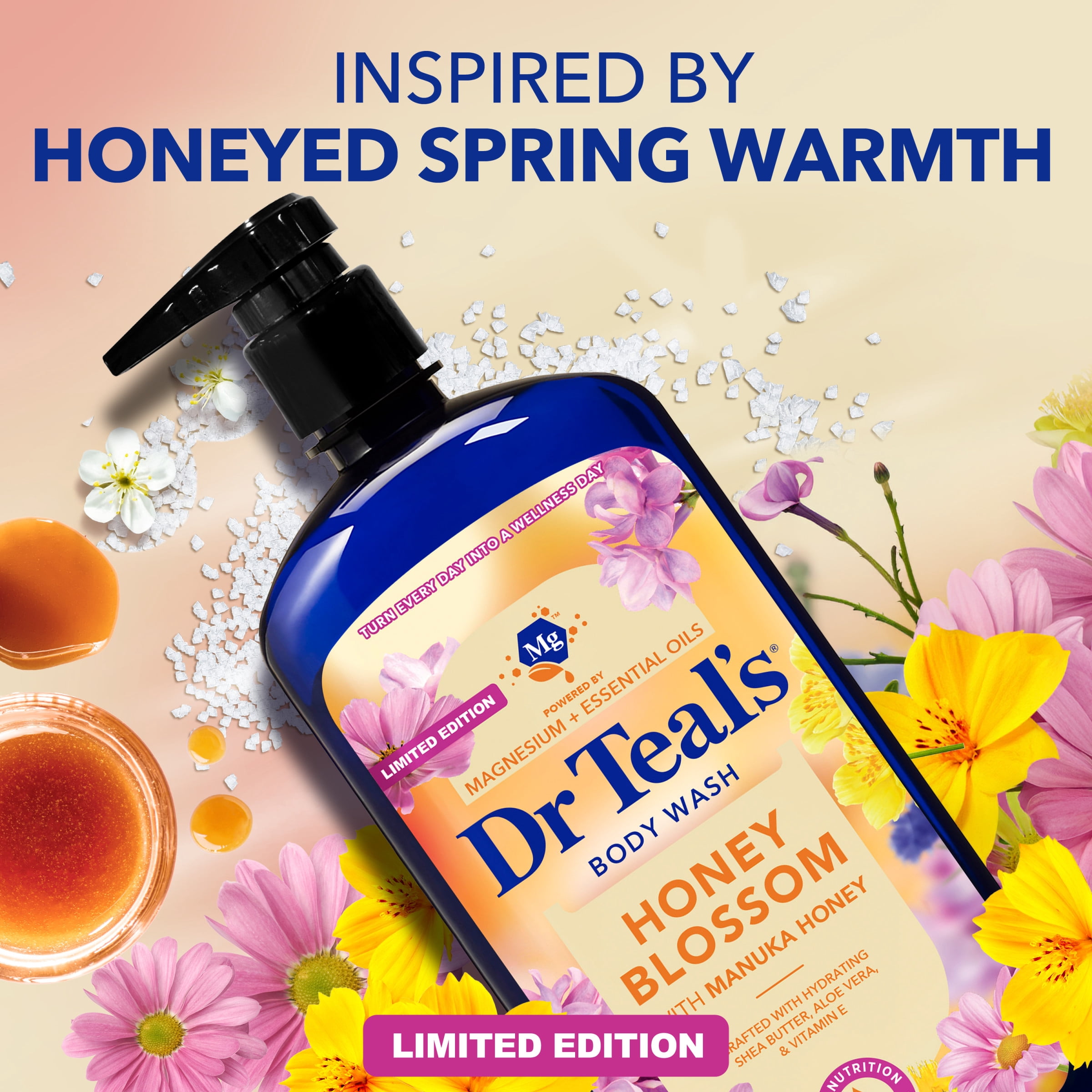 Dr Teal's Honey Blossom Body Wash with Pure Epsom Salt, 24 fl oz
