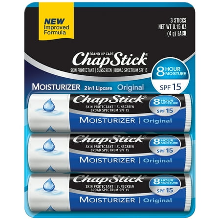 ChapStick Skin Protectant Lip Balm, Original, 3 (Best Balm For Severely Chapped Lips)