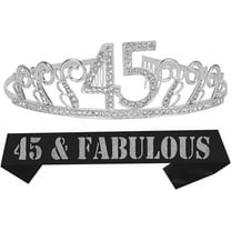 MEANT2TOBE Silver 45th Birthday Sash and Tiara Set - Glitter Sash   Rhinestone Tiara for Women, Perfect 45th Birthday Gift for Her