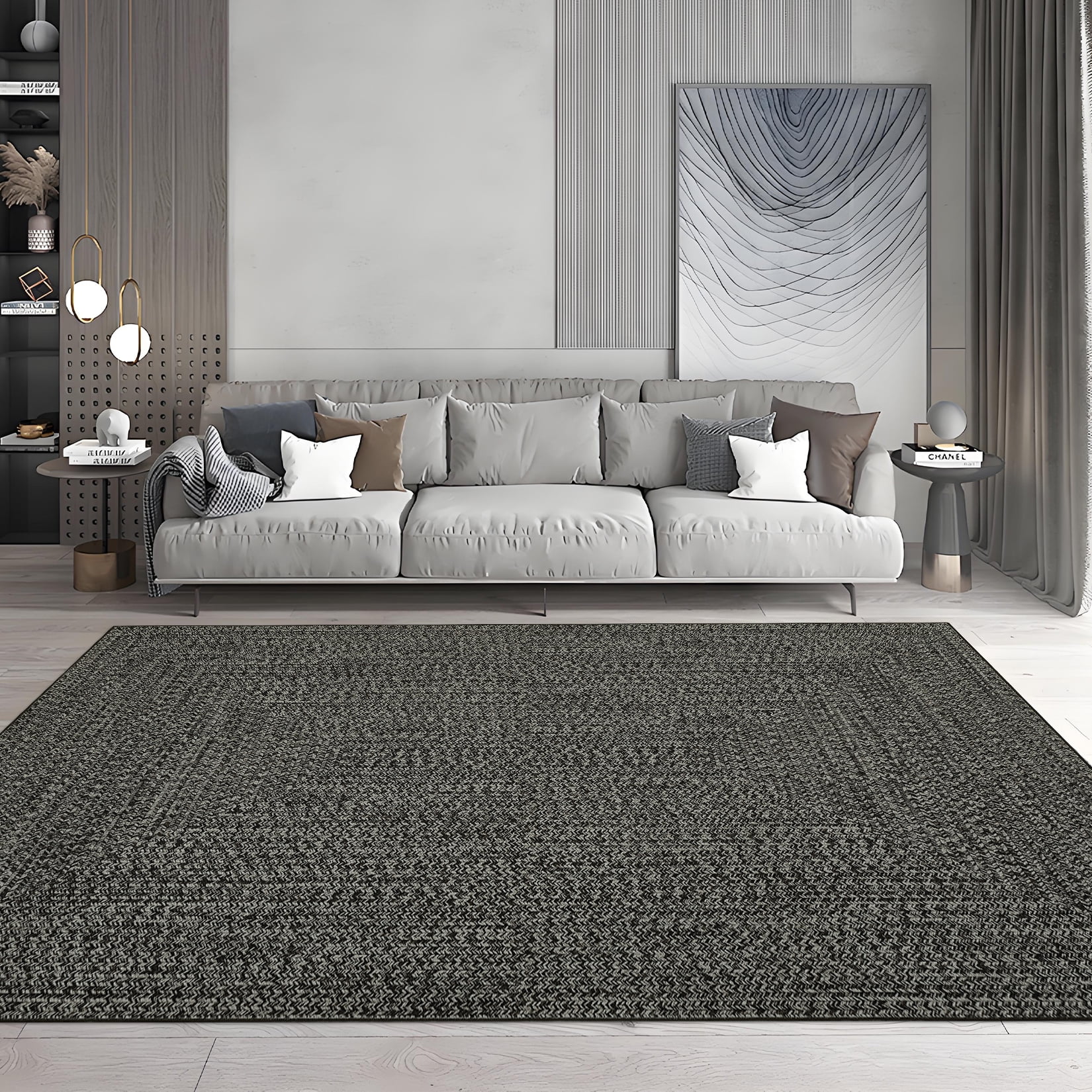 Tzou Braid Print Area Rug, Non-Slip Low Pile Washable Carpet for Living Room, Bedroom, Office