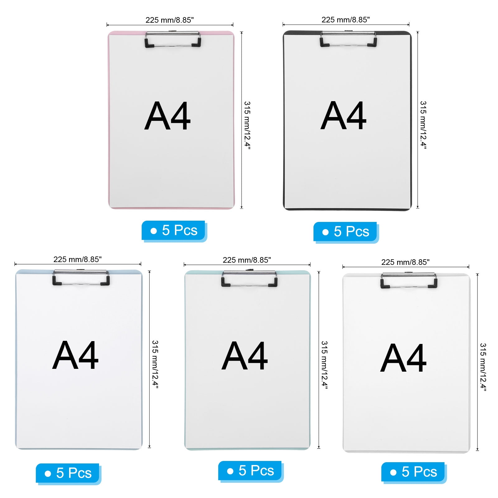 Uxcell A4 Plastic Clipboard, 1Set Office Clipboard with Color Letter Size Metal Clip Profile Clipboard for Office Classroom Home Outdoor, Style2