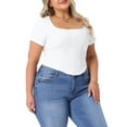 thumbnail image 2 of DARING DIVA Women's Plus Basic Short Sleeve Slim Fitted Crop Tops 1X White, 2 of 6