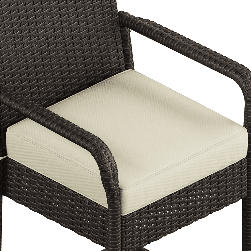 Renwick PE Rattan Patio Bar Stools with Cushions, Set of 2, Brown/Beige