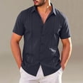 thumbnail image 2 of Mens Big & Tall Cuban Guayabera Shirt Casual Button Down Shirts Short Sleeve Summer Beach Shirts Size S-5XL Navy, 2 of 6