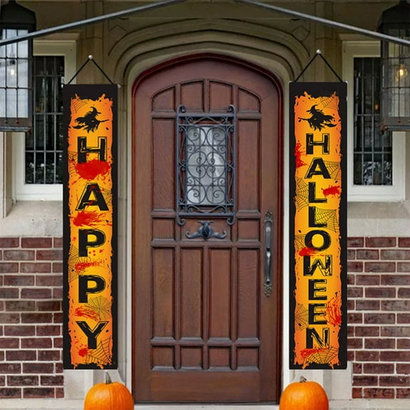 PATLOLLAV Vintage Halloween Decorations Banner,Outdoor Halloween Banner, Porch Sign Banner Retro Halloween Scarecrow Pumpkin Hanging Banner for Halloween Party Front Door Indoor Wall Decor