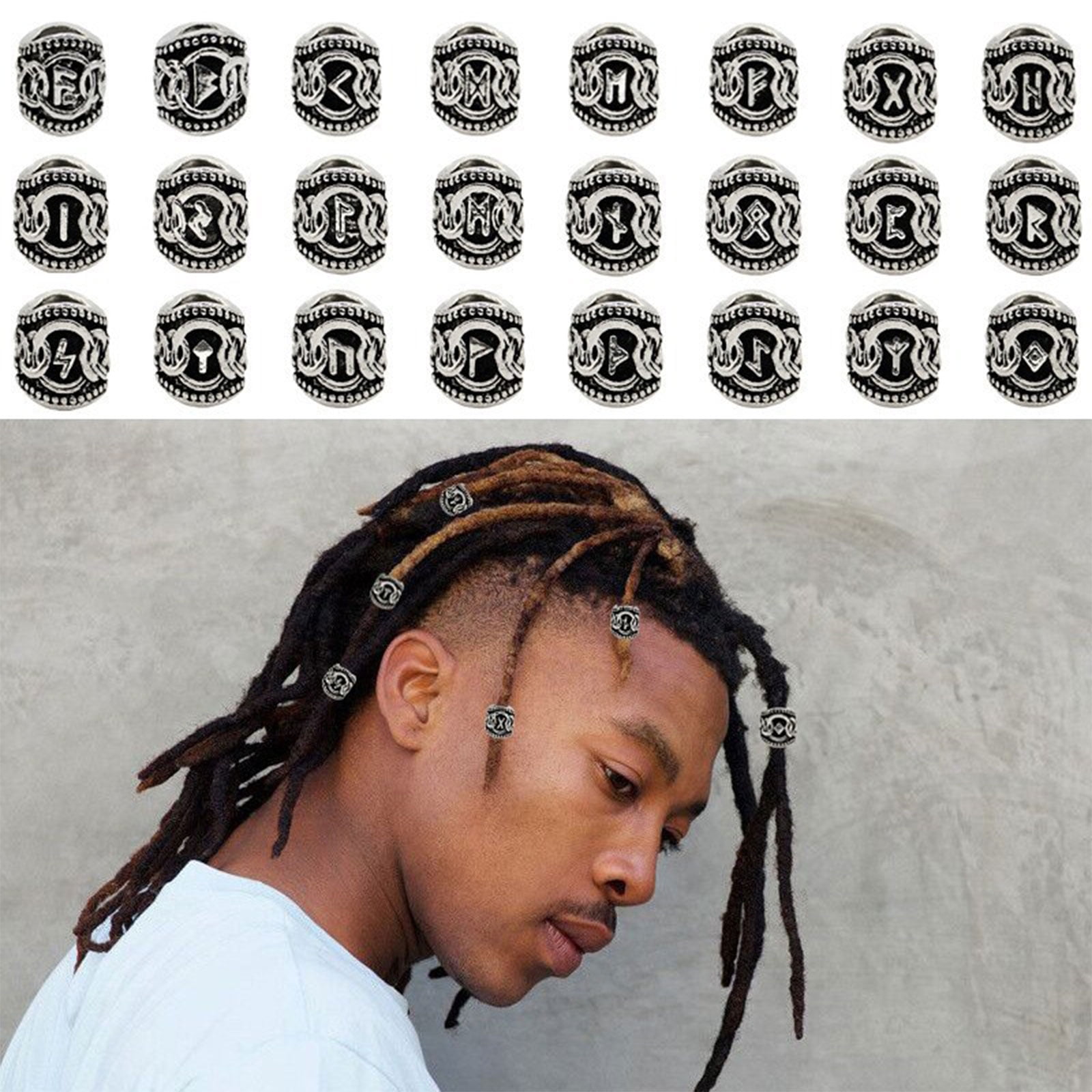 106Pieces Beard Beads Antique Silver Viking Hair Beads Dreadlocks Beads for Men