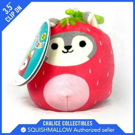 Squishmallow Kellytoy Plush Ryan the Husky as Strawberry Clip On 3.5"