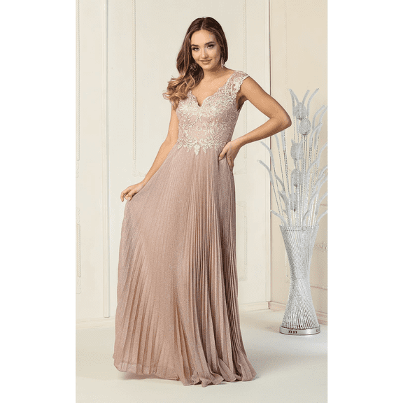 Women's May Queen Mother Of Bride Pleated Formal Dress & Plus Size Gown MQ1836 Rose Pinkgold 6
