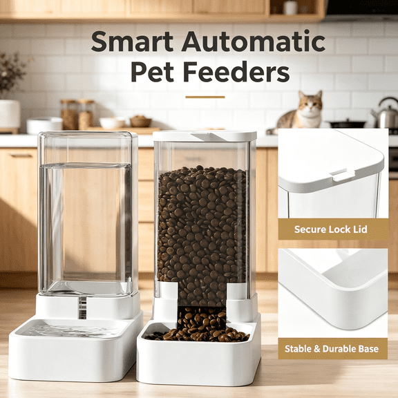 Automatic Cat Feeder and Water Dispenser in Set with Pet Food Bowl,Gravity Dog Waterer and Food Feeder for Small Medium Dog Cat Puppy Kitten Large Capacity