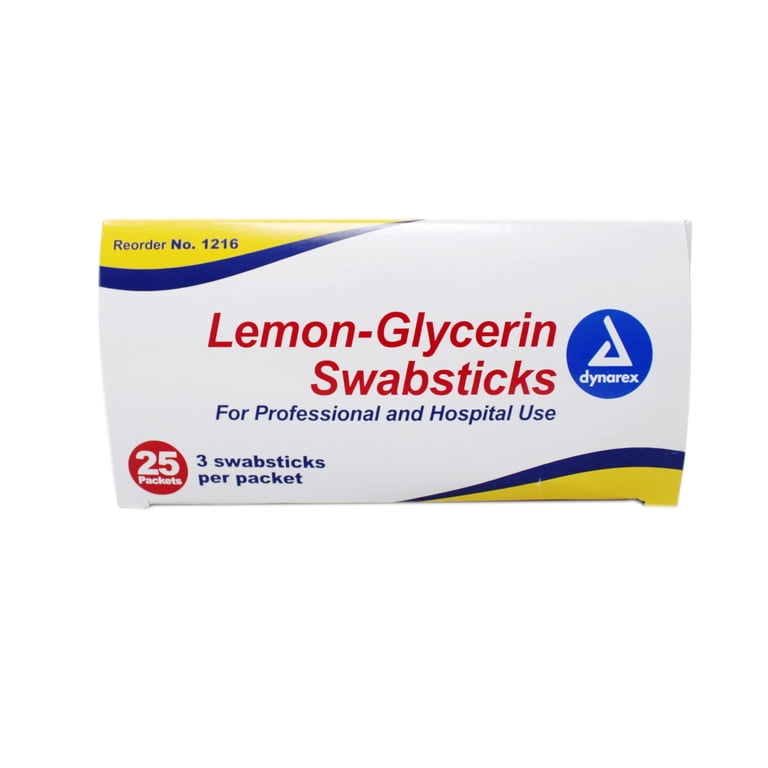 Dynarex Lemon Glycerin Swabsticks, 3 Per Pouch, 25 Pouches, Oral