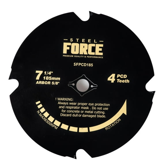 Steel Force CRPCD185 7-1/4" 4 Teeth Polycrystalline Diamond-Tipped PCD Hardie Blade for Fiber Cement and Laminate Flooring