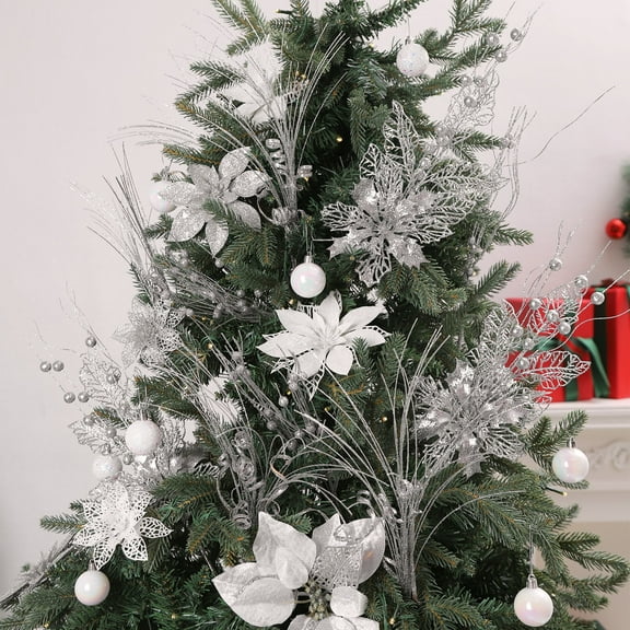 3 Pcs Styles Christmas Poinsettia Flowers Christmas Tree Ornaments,Artificial Christmas Flowers and Artificial Berry Picks for Xmas Holiday Wedding Decor