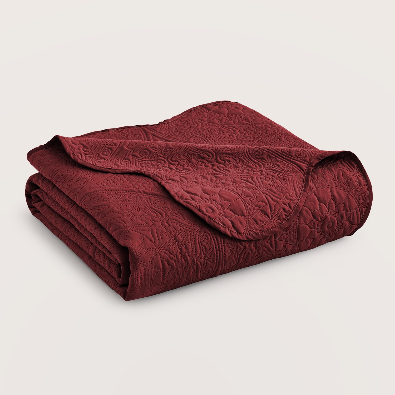 Moonlight20015 3 Piece Quilt Set Ultrasonic Lightweight Microfiber Floral Pattern Burgundy Queen