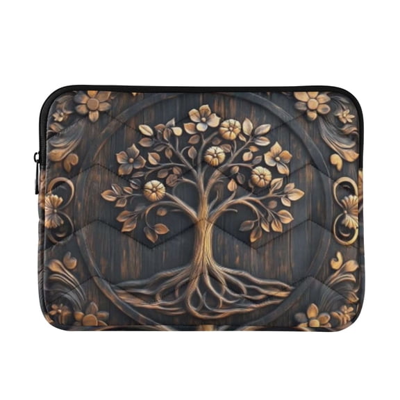 Quilted Padded Farmhouse Tree Of Life Printed Laptop Sleeve Case for 13–14 inch