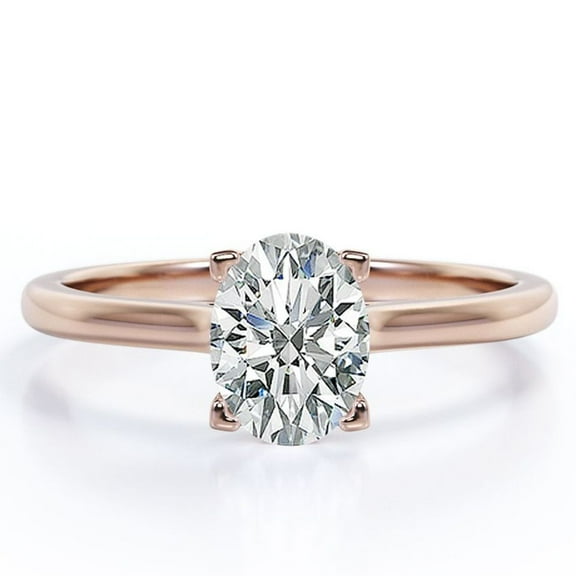 JeenMata Enchanting Prong 2 Carat Oval Cut Solitaire Engagement Ring in 18K Rose Gold Plating over Silver