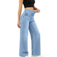 thumbnail image 2 of LWavelet Denim Pants Women Lightweight Wide Leg Jeans Summer Fall High Waisted Straight Leg Trousers with Pockets, 2 of 7