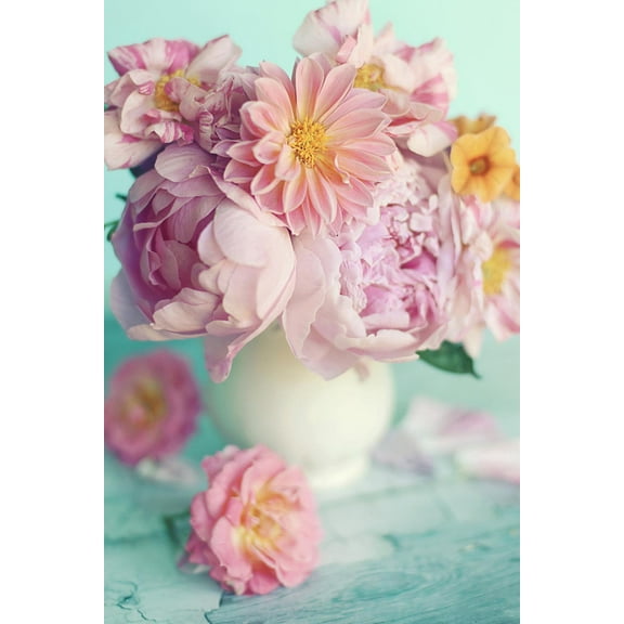 Art.com Peonies On Teal Photo by Sarah Gardner, 24" x 36"