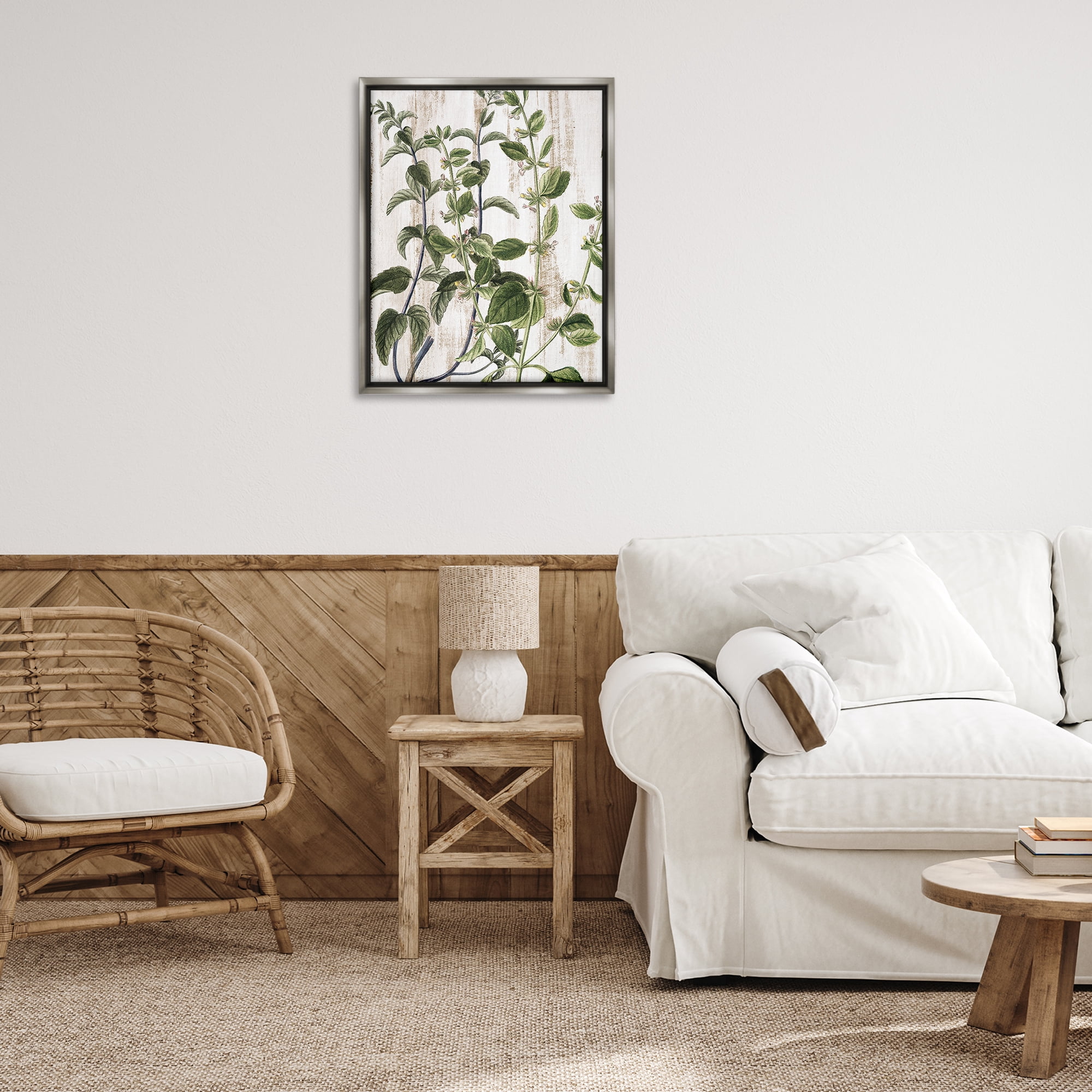 Stupell Industries Rustic Botanical Vines Botanical & Floral Painting Gray Floater Framed Art Print Wall Art, 25 x 31